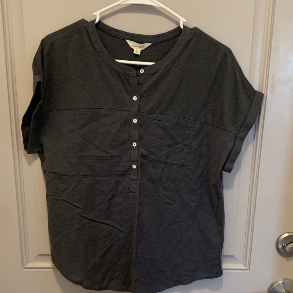 Lucky Brand women’s Grey Modal Short-Sleeve Button Front Top Size M